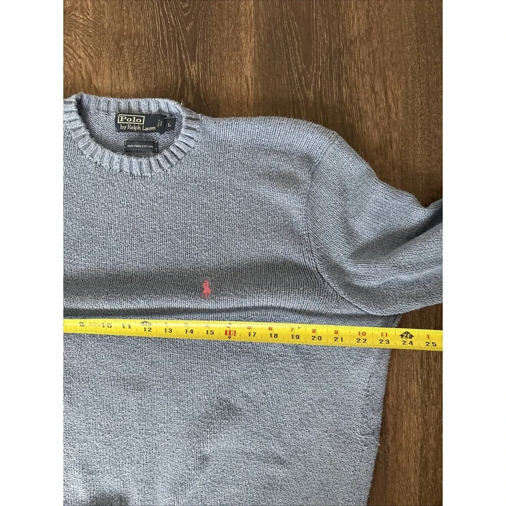 Vintage Polo Ralph Lauren Sweater Mens L Blue Chunky Knit Cotton Crew Pullover